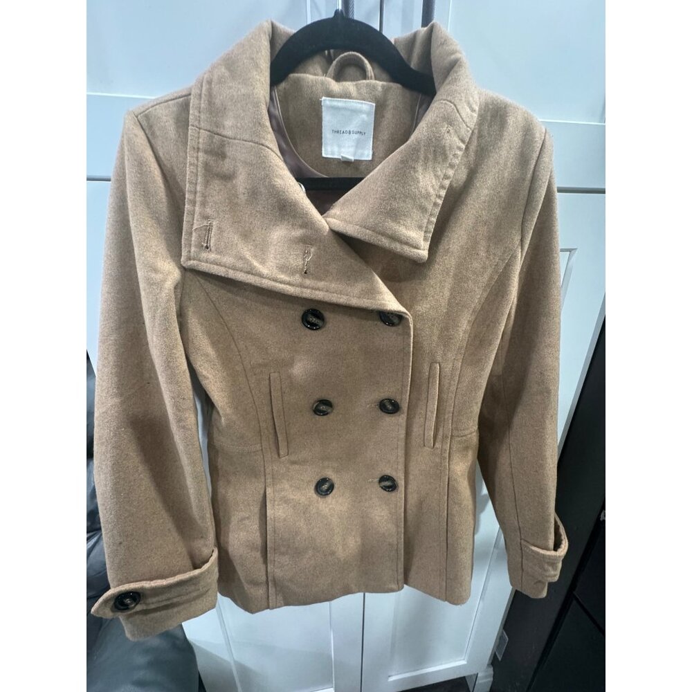 Thread & Supply Womens Double Breasted Peacoat Jacket Tan Size S